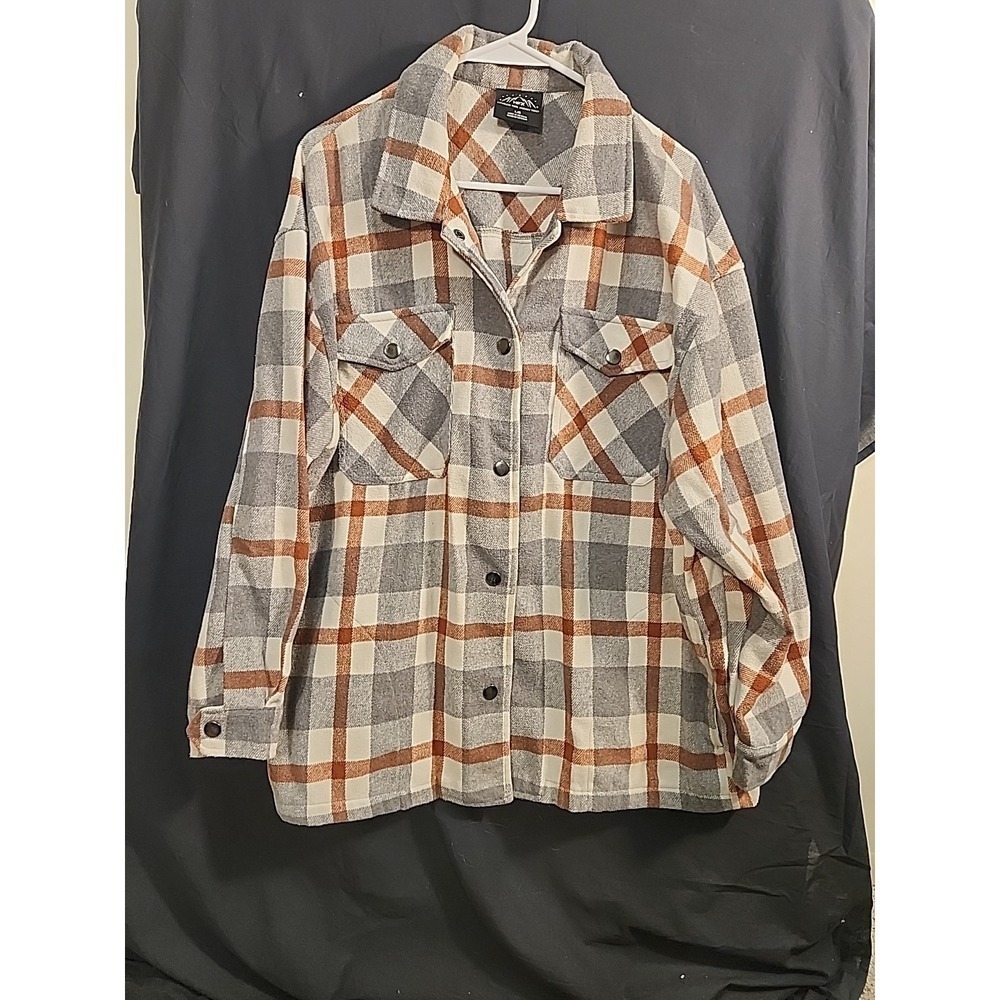 HFX Womens Shirt Jacket Fit Snap Button (Gray/Brown, Large) - Picture 1 of 8